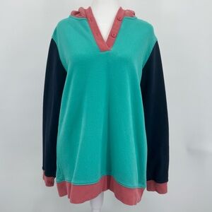 Land’s End Serious Sweats Retro Colorblock Hoodie Sweatshirt, Size M (10-12)